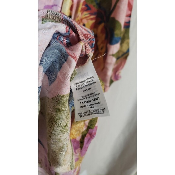 Terra & Sky Women's 1X (16W-18W) Plus Size Puff Sleeve Pearl Blush Floral Dress - Picture 8 of 11